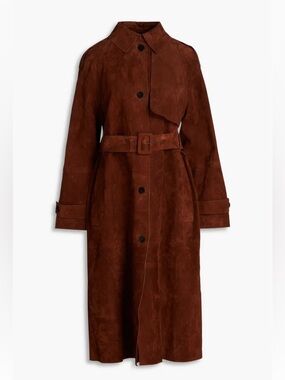 Theory Suede Trench Coat Dark Brown